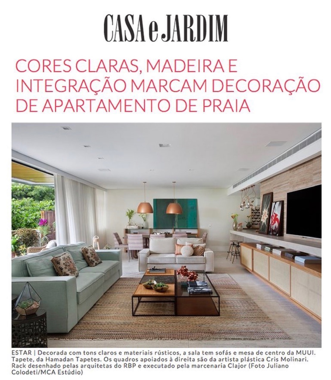Matéria da revista Casa e Jardim sobre apartamento de praia com projeto das arquitetas do RBP